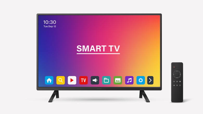 A smart TV showing onscreen apps on a white background