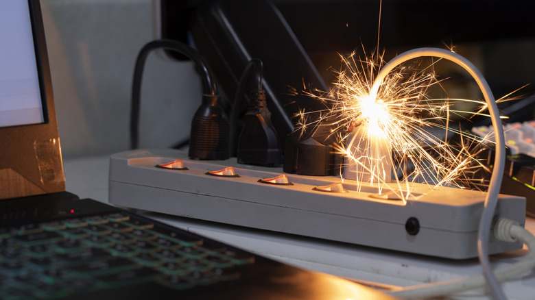 Sparks near a power strip