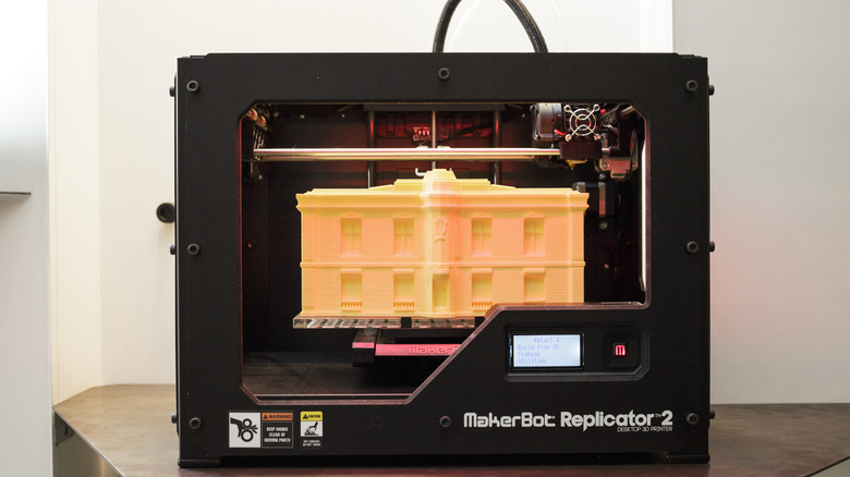 A new MakerBot 3D printer on display in a store.