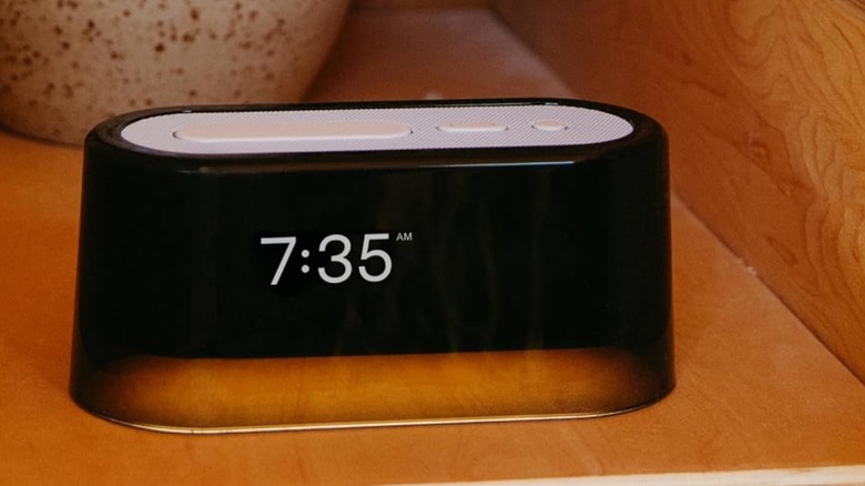 The Loftie alarm clock on a shelf.