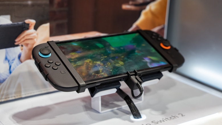 Nintendo Switch 2 mounted to display stand
