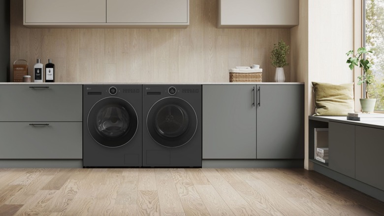 Smart laundry appliances with washer and dryer side by side
