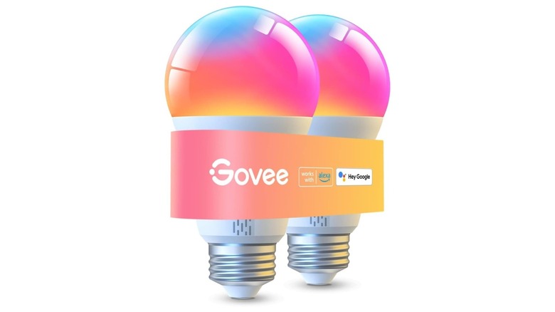 Amazon promotional photo for the Govee LED Smart Light Bulbs, the image shows two bulbs together in what could be there packaging, though the image appears to be heavily computer generated