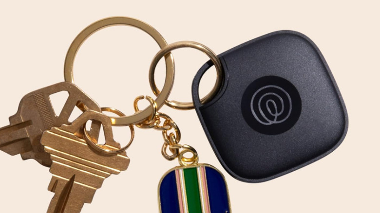 The Life360 Tile tracker attached to a set of keys