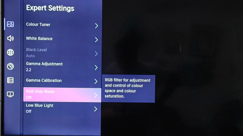 TV showing the RGB only mode setting