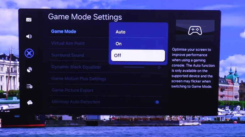 Game Mode options on a Samsung smart TV