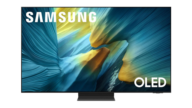 The Samsung S95F smart TV against a white background