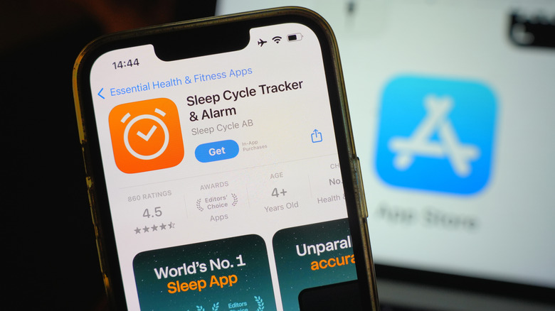 A close-up of a phone showing the Sleep Cycle app download page in the App Store.