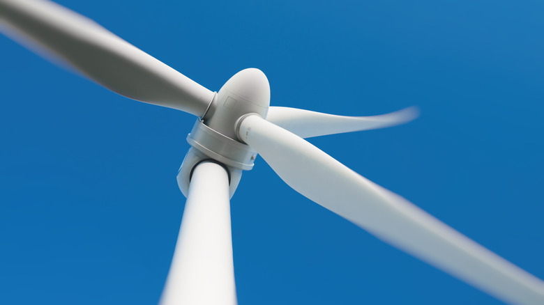 Close-up of a wind turbine.