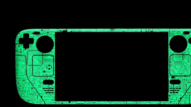 Steam Deck with a dbrand glow-in-the-dark skin