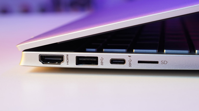 Close up of USB ports on a laptop