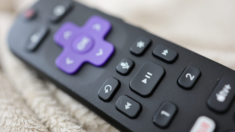A Roku remote for a streaming device or smart TV.