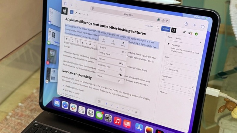 Editing text on the iPad.