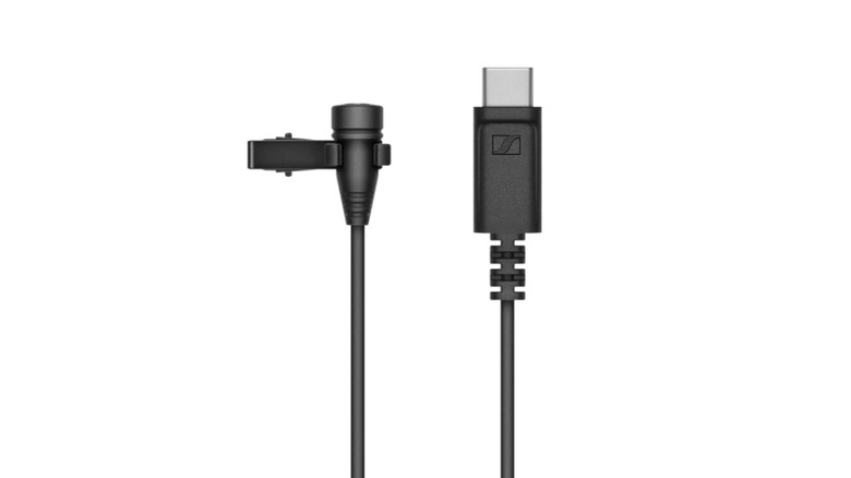 Clip-on USB-C microphone on white background