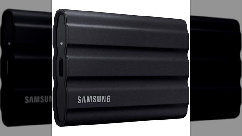 Black Samsung SSD on white background