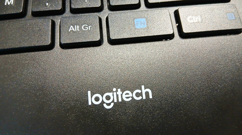 Logitech logo on Logitech keyboard