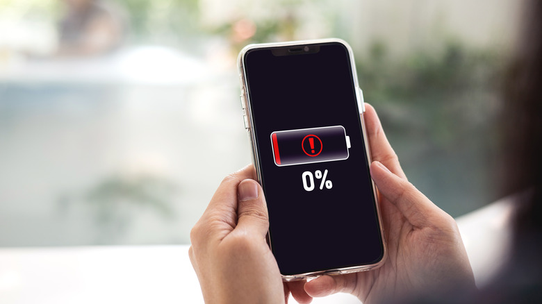 smartphone with battery empty notification