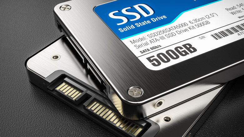Two SATA solid-state disk (SSD) drives with shiny metallic casings