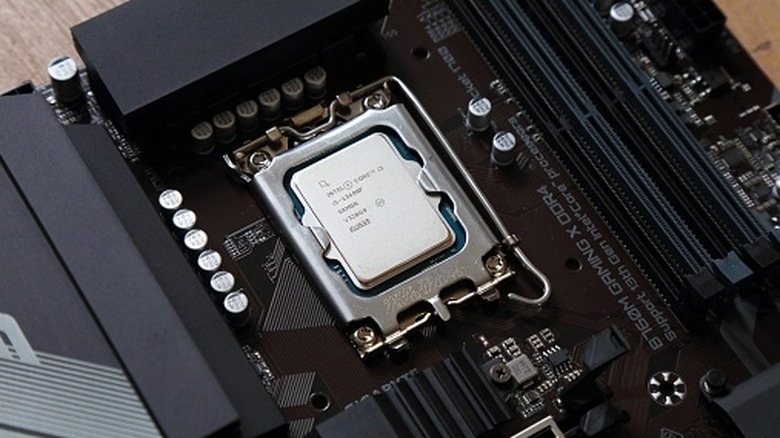 Intel processor installed in a motherboard CPU socket.