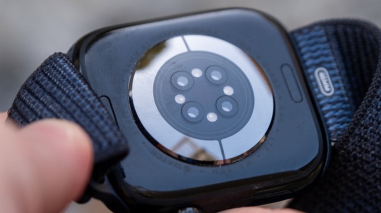Close-up shot of Apple Watch's sensors