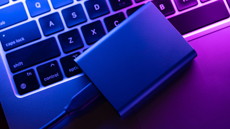 External SSD drive for storing information, personal data.