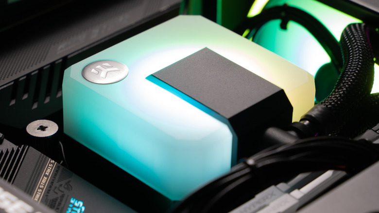 RGB Water cooling block installed on a CPU