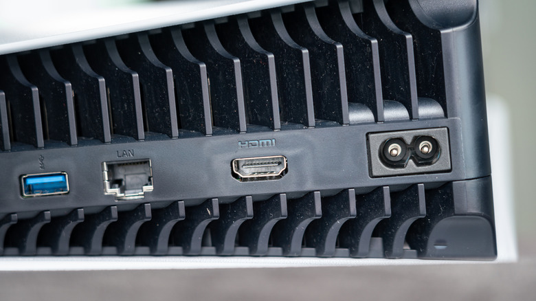 The back of a PS5 showing the HDMI port