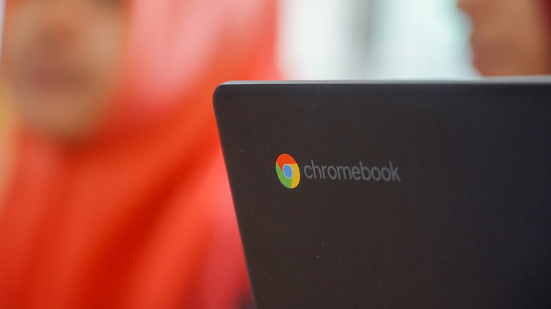 Black laptop with chromebook written on the front face