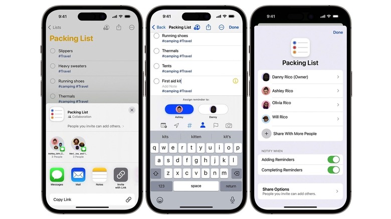 Reminders app on iPhone: Sharing lists with others and asigning tasks to specific contacts.
