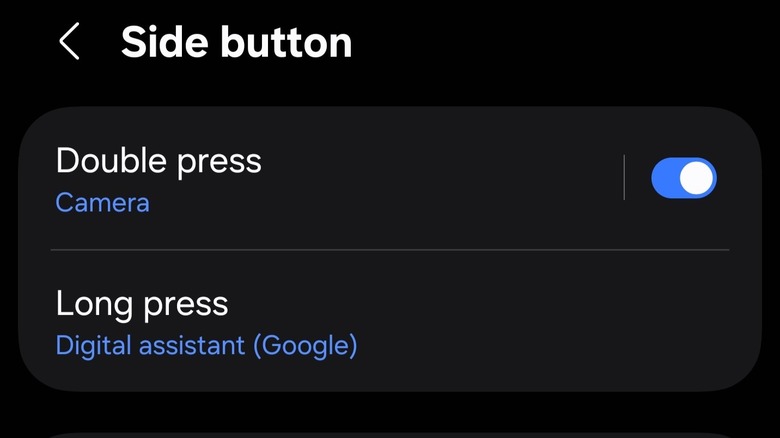 Side button customization settings on Samsung Galaxy S25 Ultra.