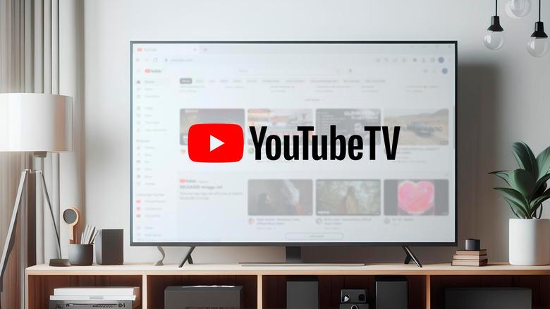 The YouTube TV logo on a smart TV screen
