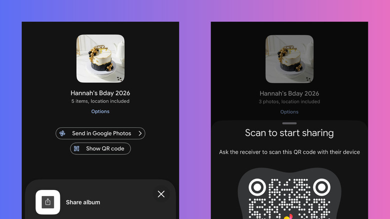 Google Photos generating QR code for sharing album