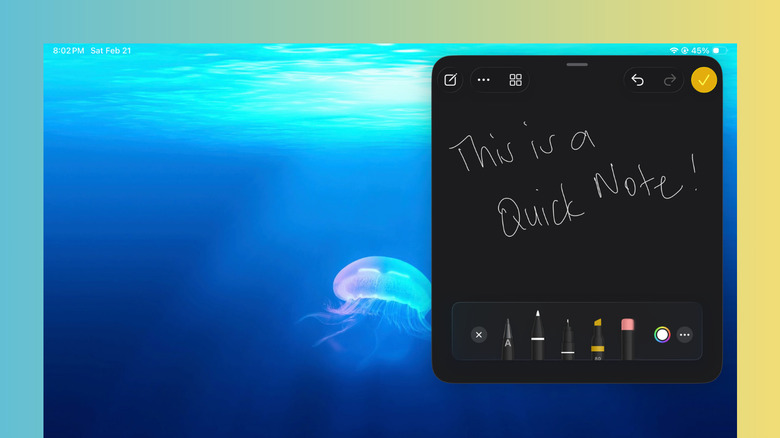 iPad with Quick Note opened with Apple Pencil