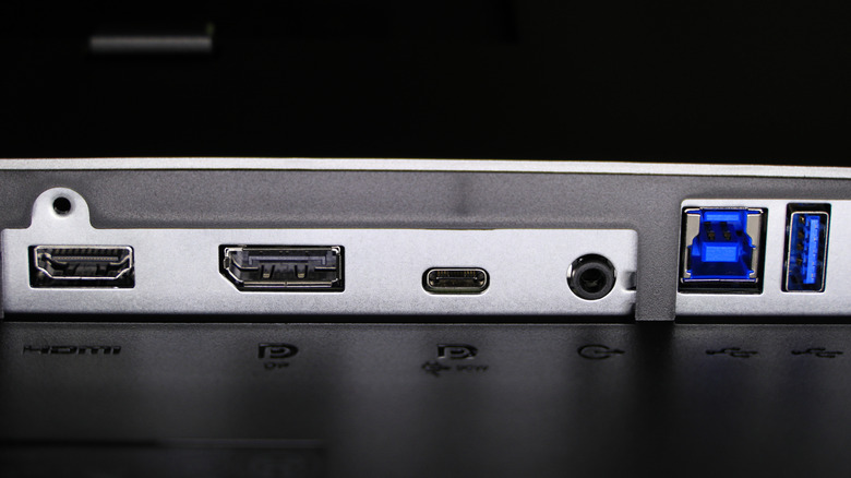 Back panel of a computer monitor showing different IO ports