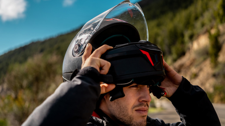 a biker wearing a helmet