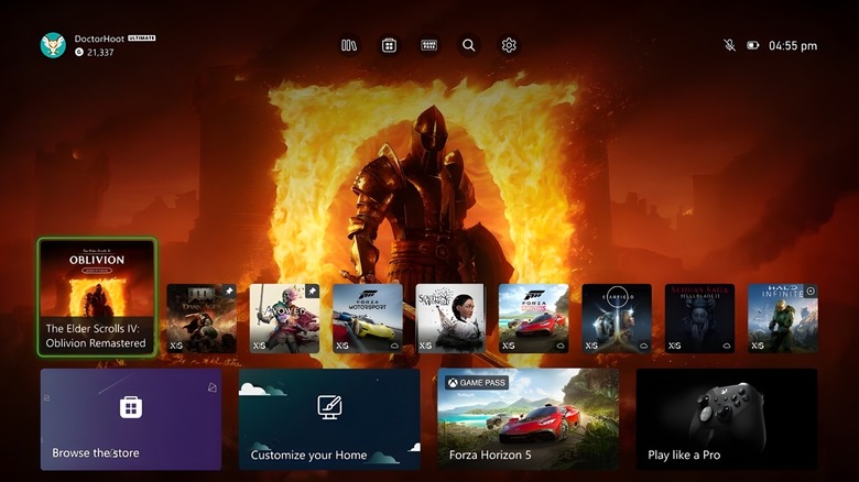 Xbox Series X homescreen featuring Oblivion Remastered.