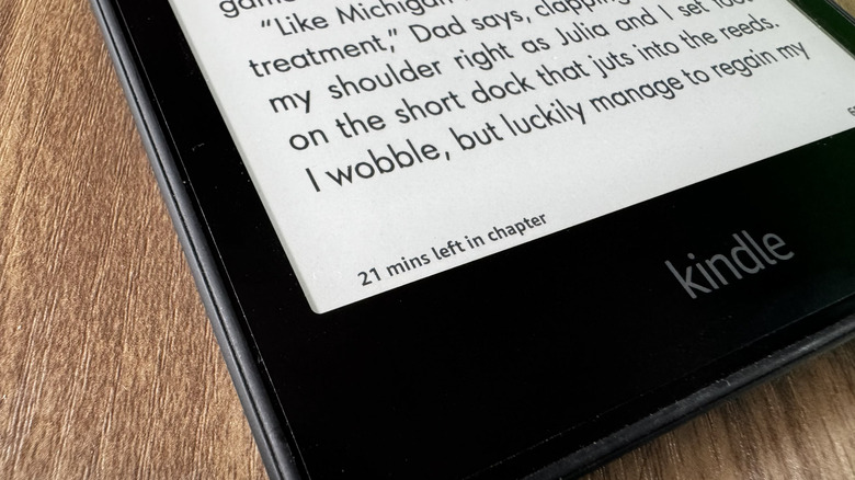 A Kindle showing time left in chapter