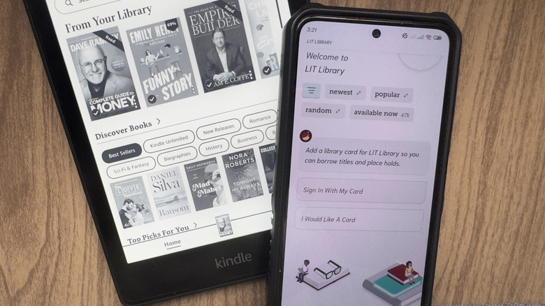 Phone with the Libby app on top of Kindle