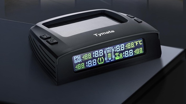 The Tymate TM2 RV Tire Pressure Monitoring System sitting on a table.