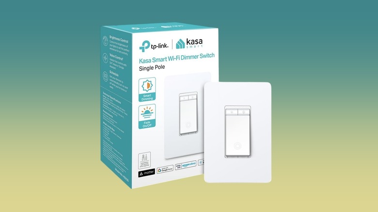 The Kasa Smart Dimmer Switch KS225 against a gradient background