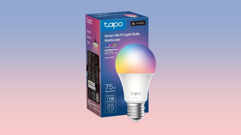 The Tapo Smart Light Bulb L535E against a gradient background