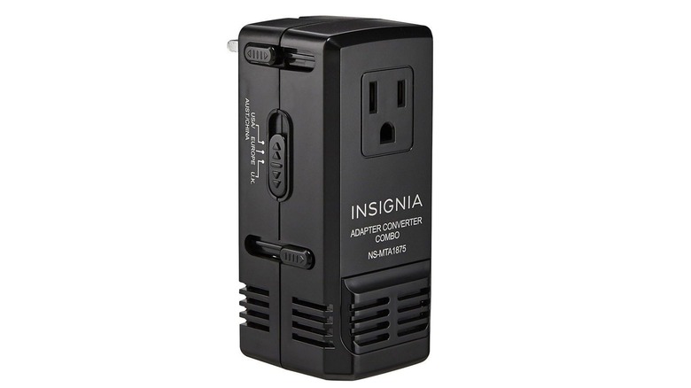 The Insignia All-In-One Travel Adapter/Converter on a white background.