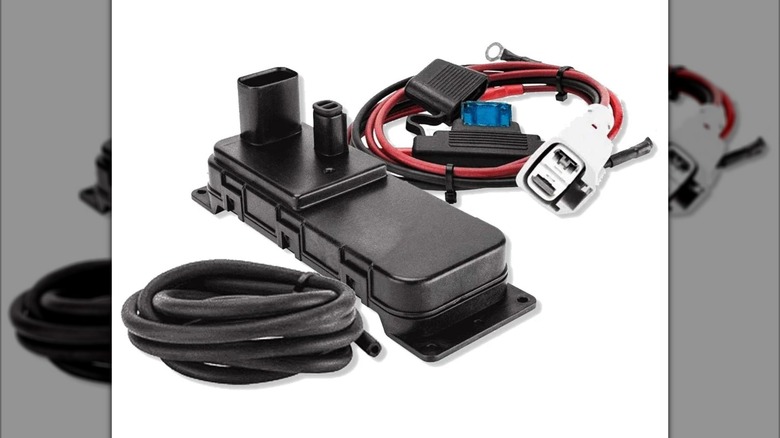 A windshield wiper fluid heater and its components.