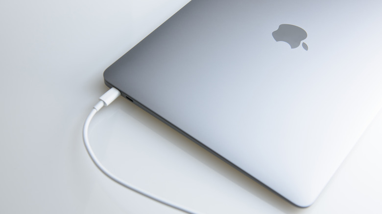 Macbook Air plugged into a USB-C cable