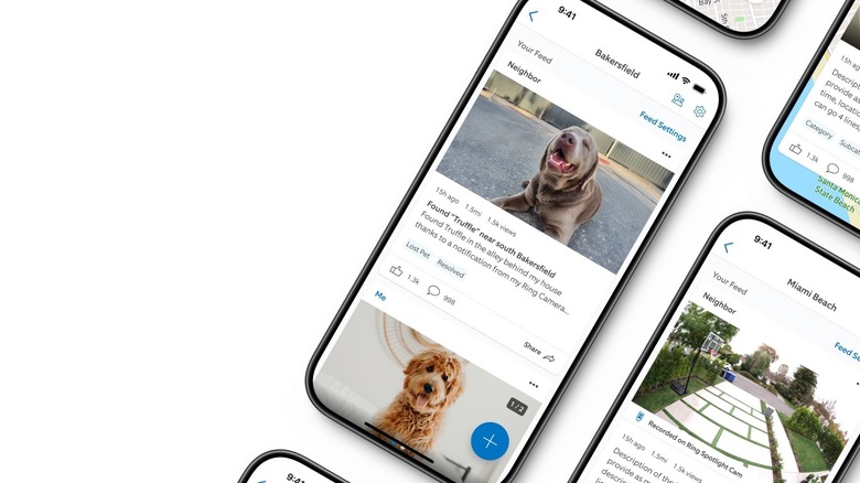 Screenshots of the Ring Neighbors app on smartphones.