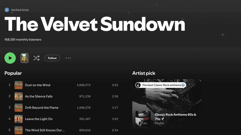 AI-generated music band Velvet Sundown Spotify page
