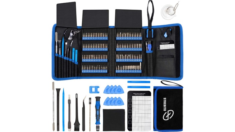 An Amazon promotional photo showing all of the 142 pieces of the Strebito Electronics Precision Screwdriver Set