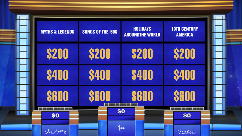 The Jeopardy! game screen when using the Volley Games app.