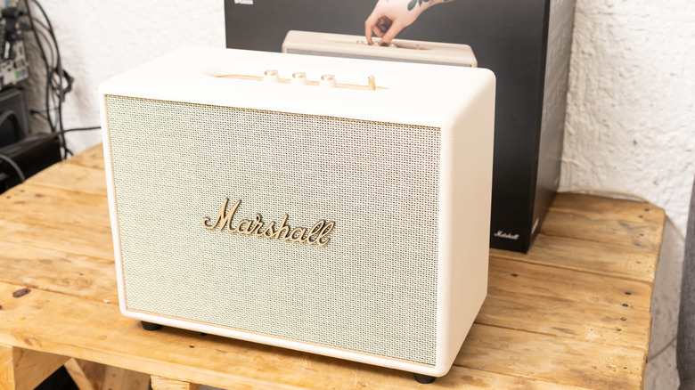 A white Marshall speaker.