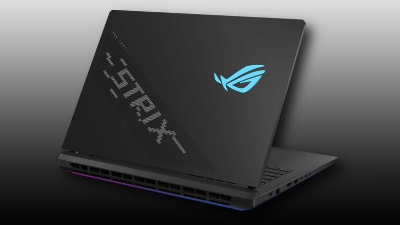 Asus ROG Strix SCAR 18 (2025) Gaming Laptop rear view on a black to white gradient background